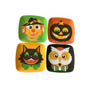 4 Halloween Children’s Plates 180 Degrees Cat Scarecrow Owl Jack O Lantern Melam